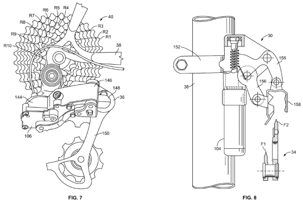 SRAM electronic drivetrain patent application drawings for road and mountain bike groups