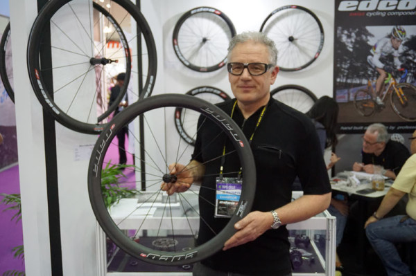Prototype EDCO Albis aero road bike wheels using proprietary carbon rim shape