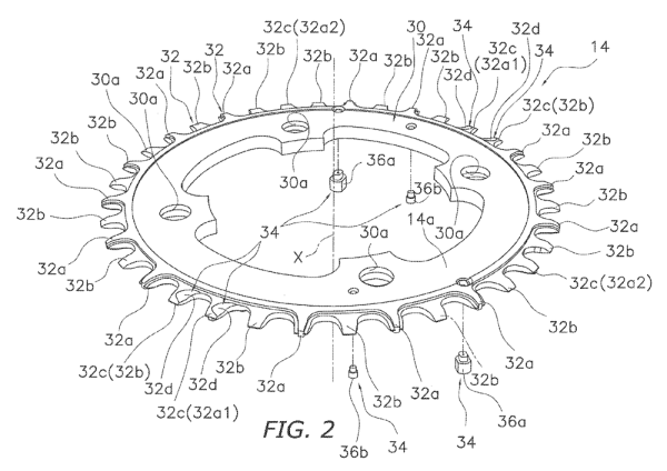 patent application drawings for Shimano shiftable narrow-wide double chainrings
