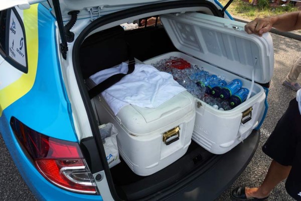 Tour de France team support car tools coolers and supplies