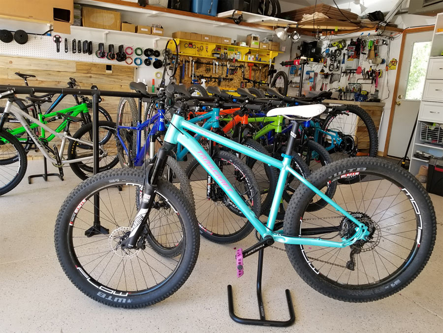 This Trailcraft Cycles Big Mesa 26+ hardtail belongs to Ginger, and can convert to 27.5 wheels and tires