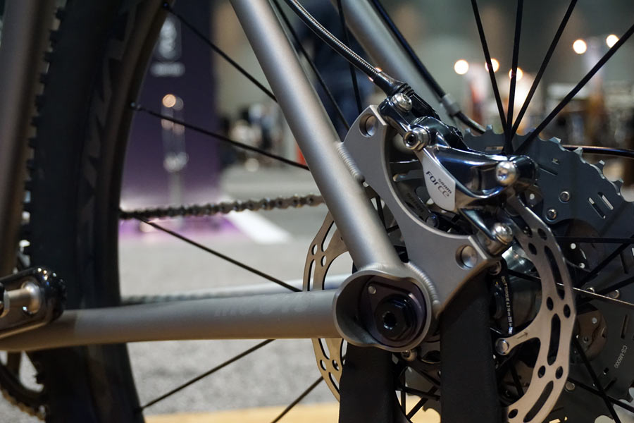 prototype moots softail gravel road bike with short travel rear suspension