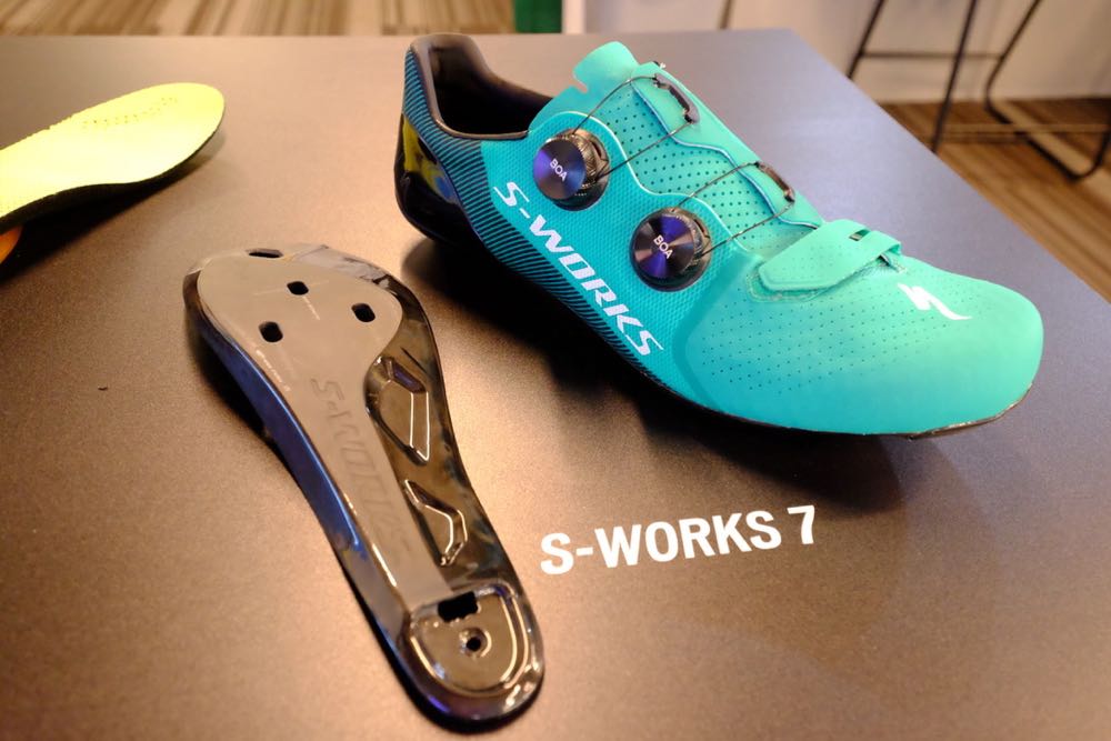 The new S-Works 7 road shoe has more toe room and a lighter sole than before.
