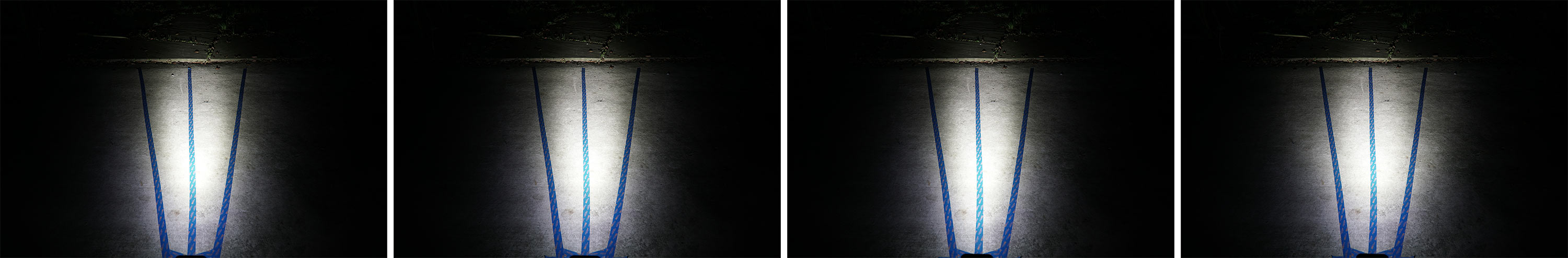 side by side comparison of gloworm xsv beam patterns with each lens optic installed