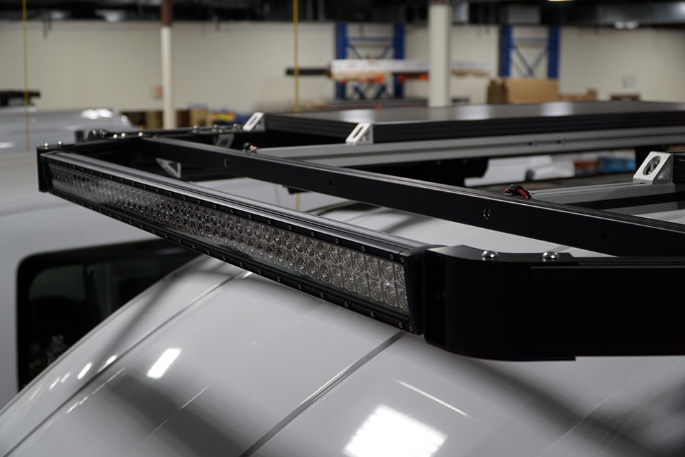 custom ford transit roof rack for overland accessories solar panels and LED light bars