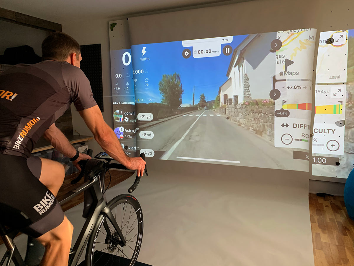 using a projector to create the largest screen for indoor cycling training
