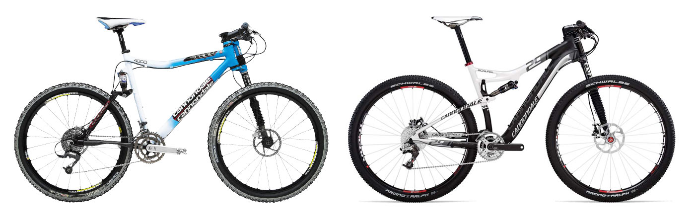 2001 cannondale scalpel and 2012 cannondale scalpel mountain bikes compared