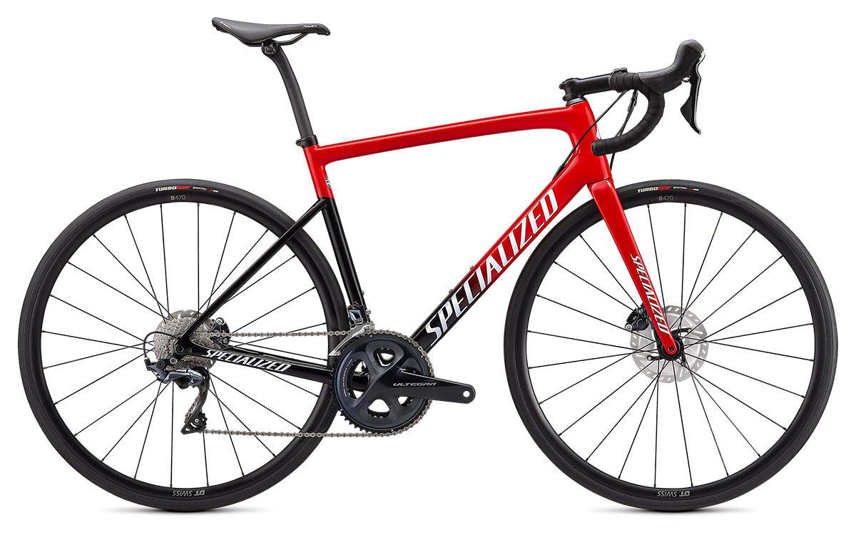 specialized tarmac sl6 comp carbon fiber road bike painted red and black