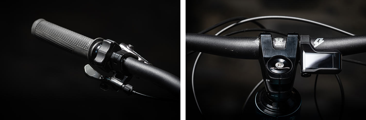 shimano ep8 display and mode switch on handlebar of new commencal meta power e mountain bike
