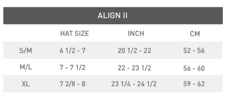 Specialized Align II bike helmet size chart