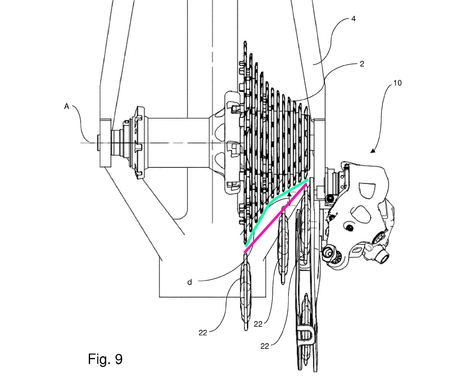 campagnolo patent drawing shows a curving movement path for the rear derailleur upper pulley