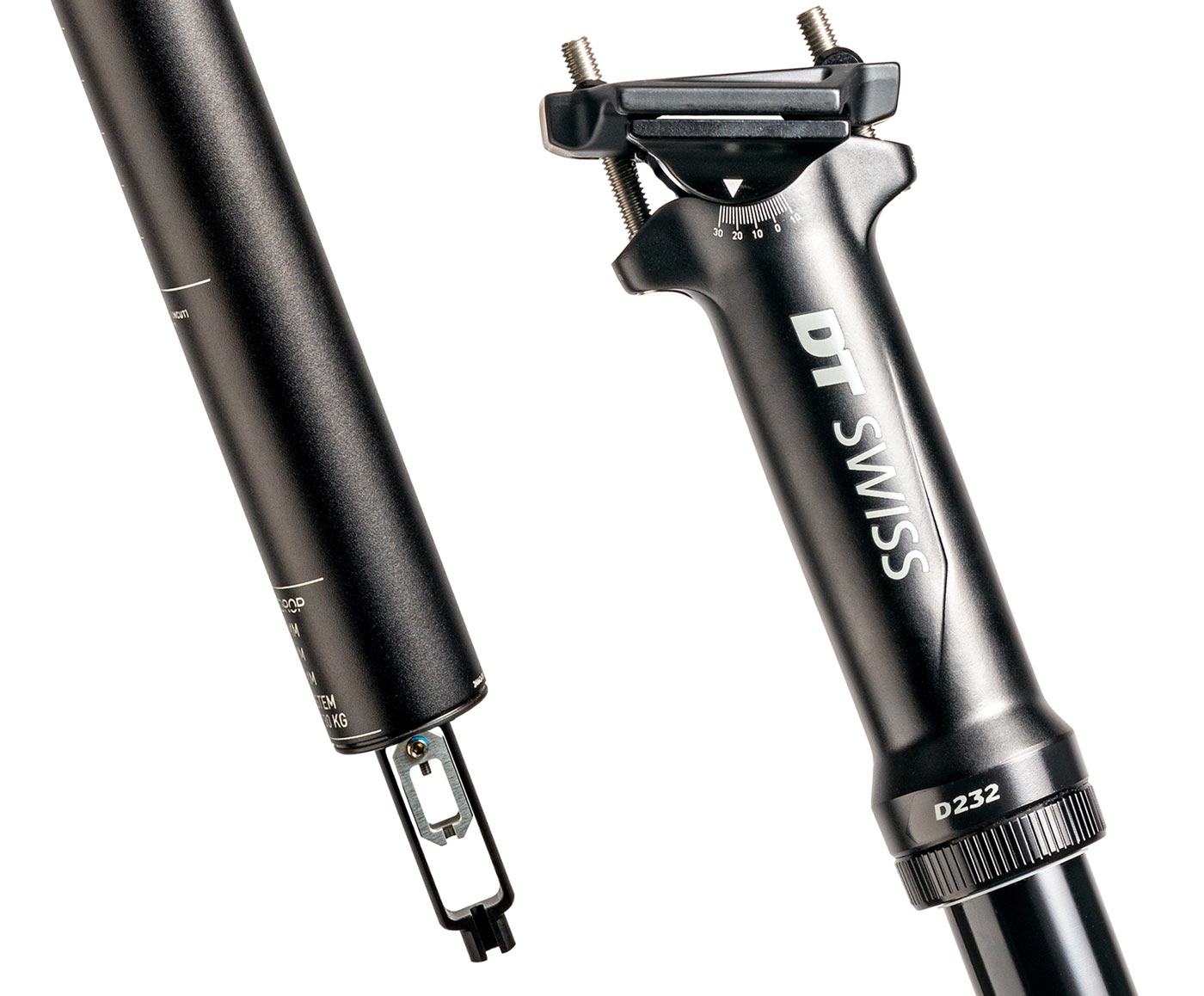 DT Swiss D 232 alloy dropper seatpost with upside down slider and alloy seat tube