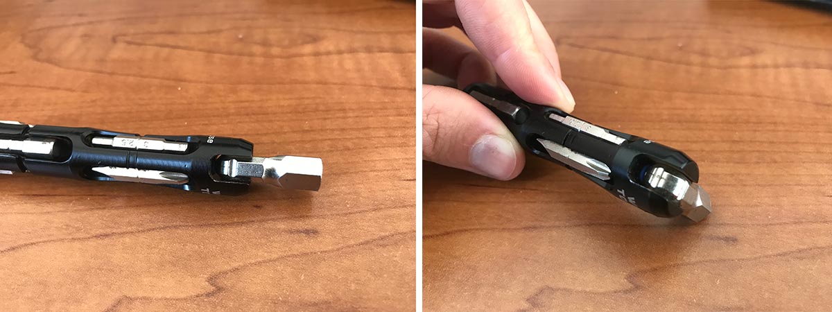 Componenti a dente di lupo Strumento per riporre il manubrio integrato La chiave da 8 mm si aggancia in posizione con incrementi di 90 gradi nello spazio