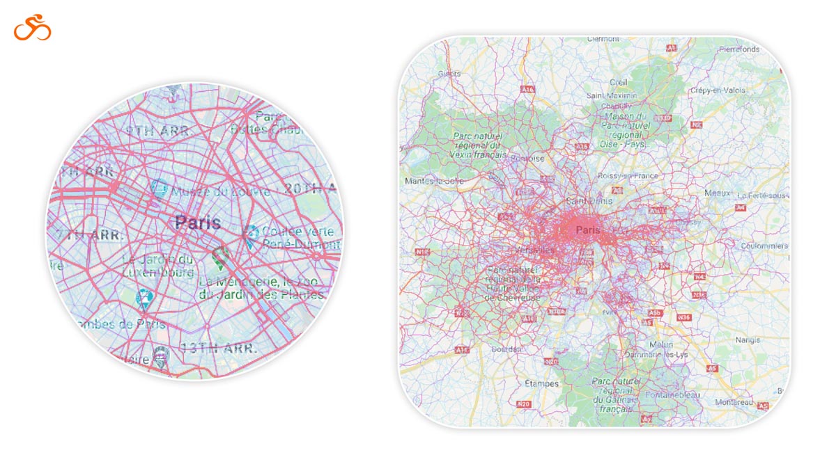 Ride with GPS heatmap Paris