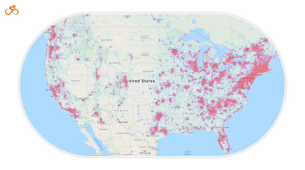 Ride with GPS heatmap US