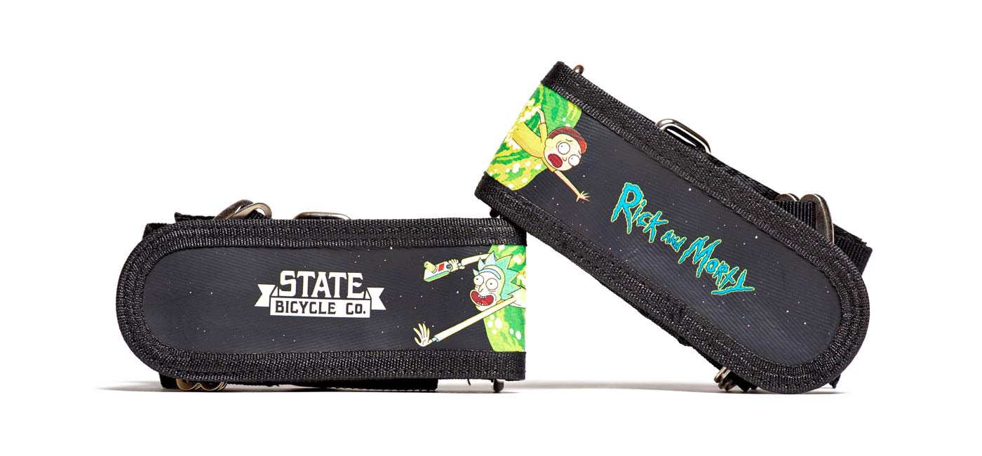State Bicycle Co x Rick and Morty collection, limited edition interdimensional portal bikes clothing accessories, pedal straps