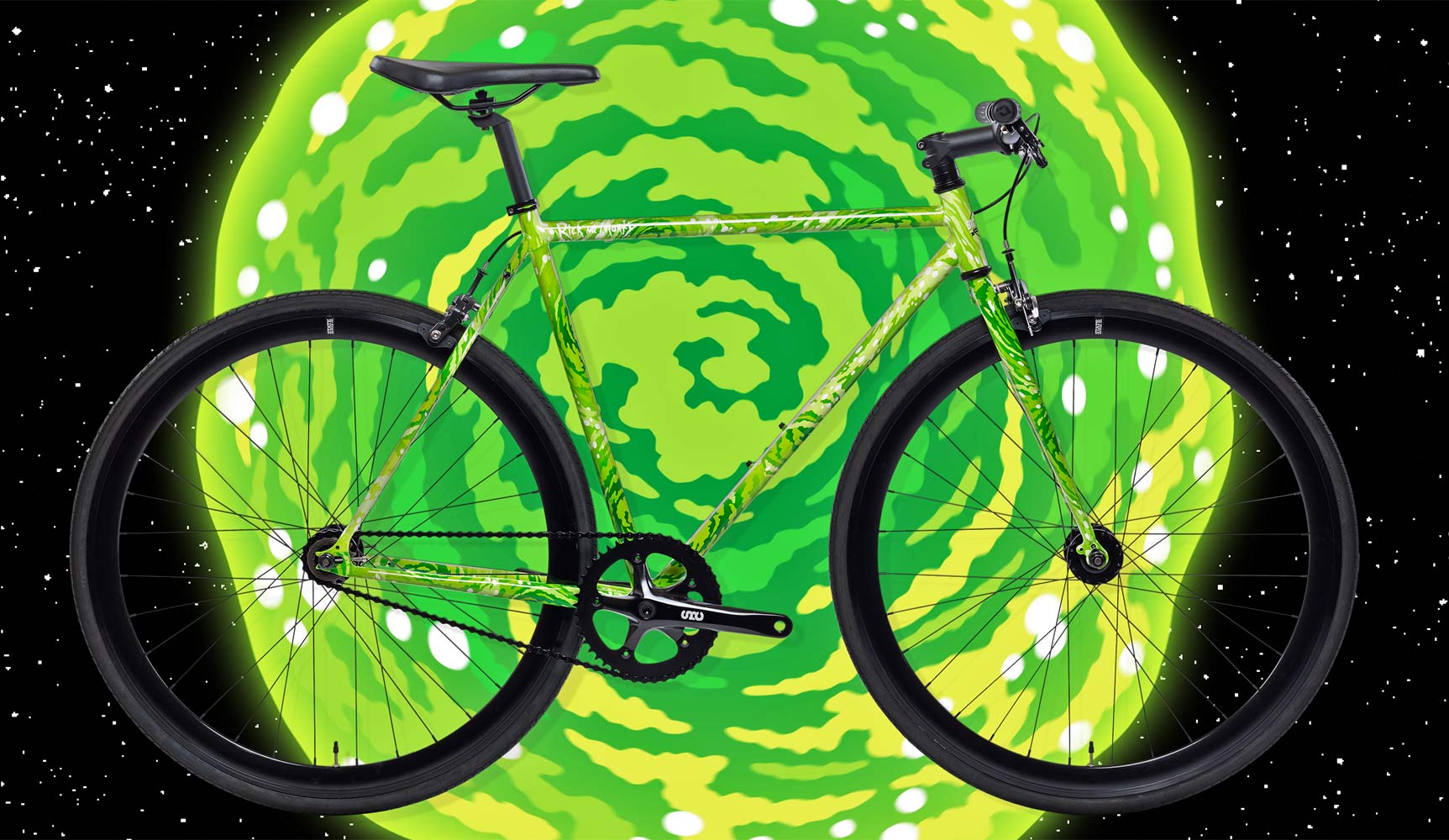 State Bicycle Co x Rick and Morty collection, limited edition interdimensional portal bikes clothing accessories, spiral