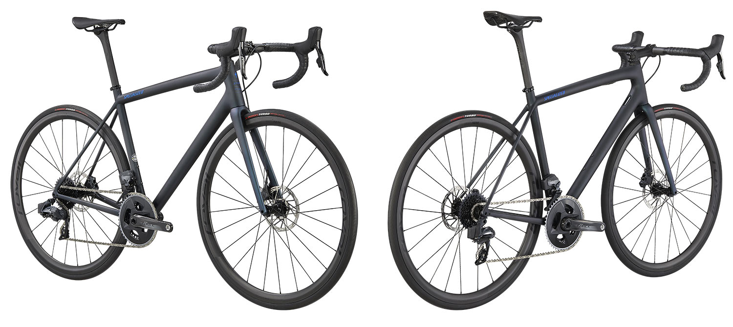 new specialized aethos road bike with sram force etap axs build spec in dark metallic blue color