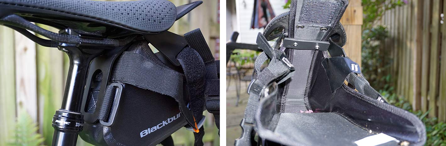 blackburn outpost saddle bag mounting hardware for using a seat bag on a dropper seatpost