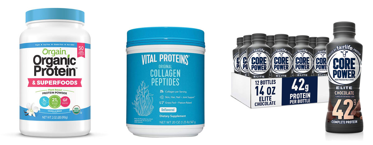 prime day sales for orgain vegan protein powder and collagen powders and core power whey protein drink