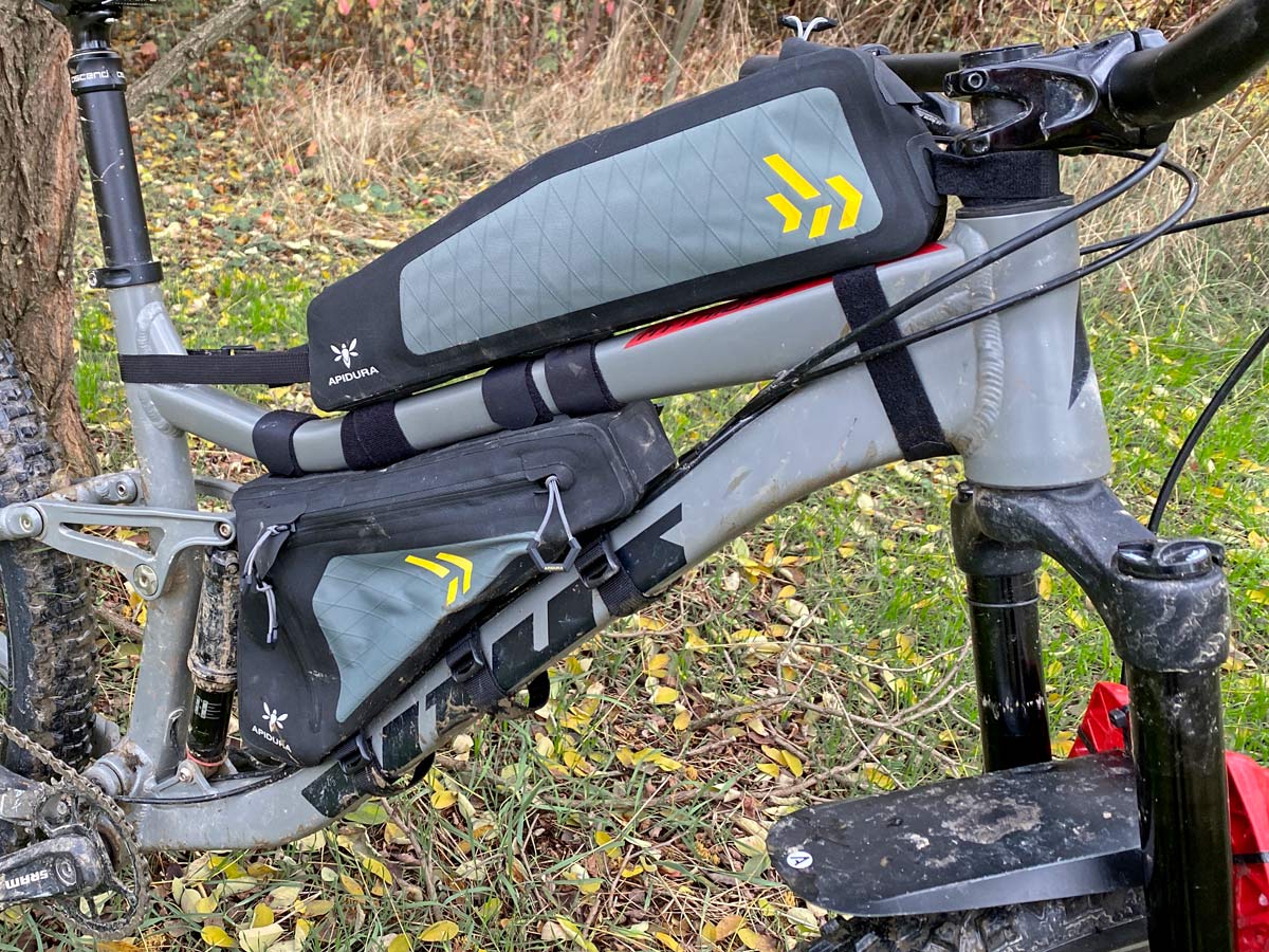 Apidura Backcountry bikepacking bags, updated lightweight waterproof off-road MTB adventure bike packs, all-mountain setup