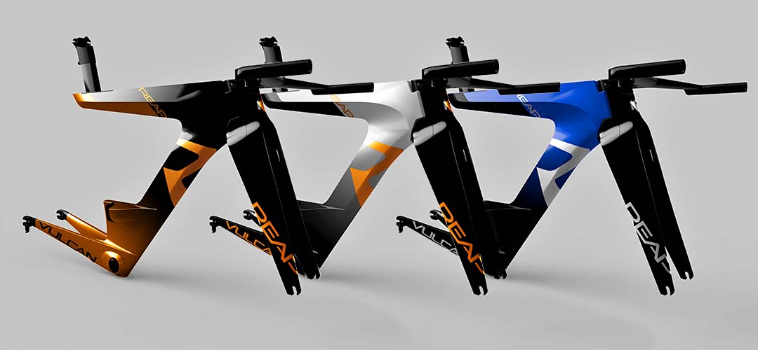 Reap Vulcan tri bike, UK-made carbon rim-brake triathlon beam bike, colours