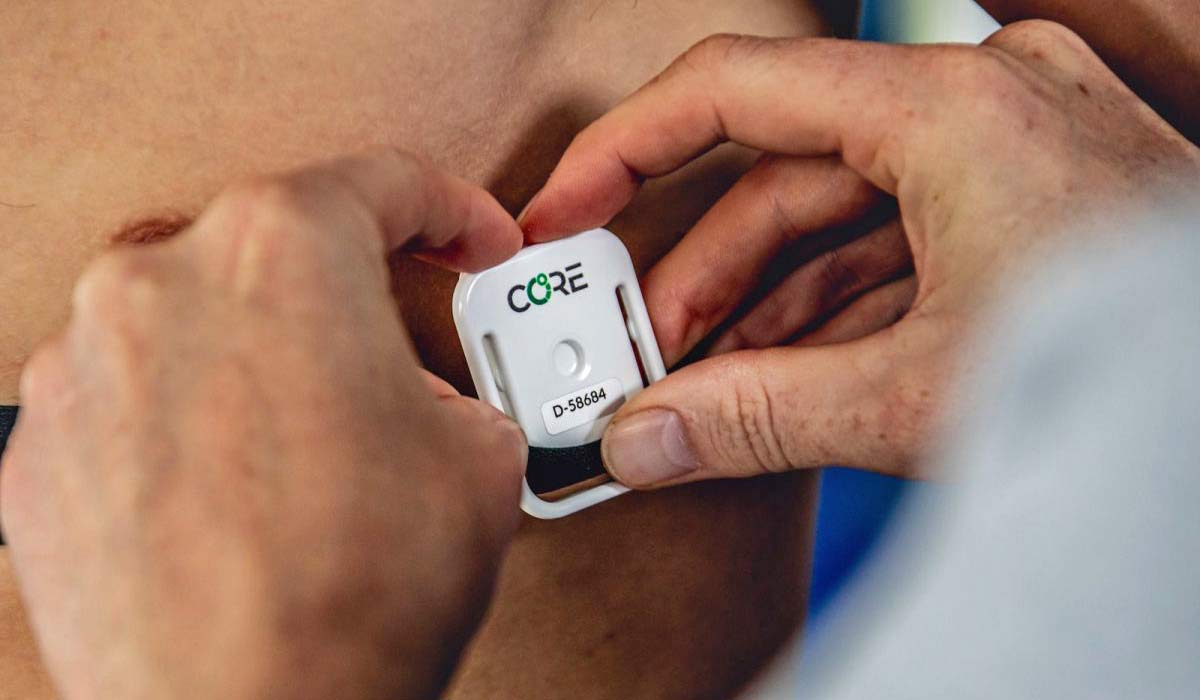 CORE Body Temperature Monitor, non-invasive internal body temp tracking to improve cycling performance, Deceuninck–Quick-Step training photo by Wout Beel