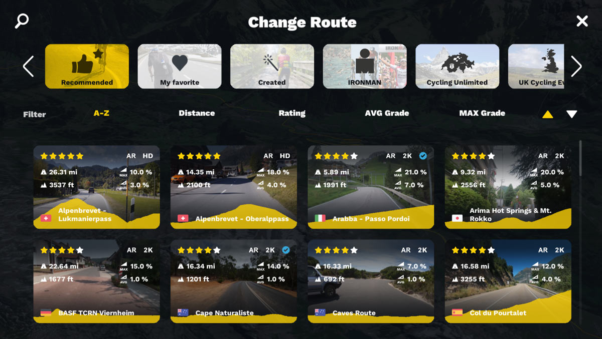 rouvy routes options screenshot