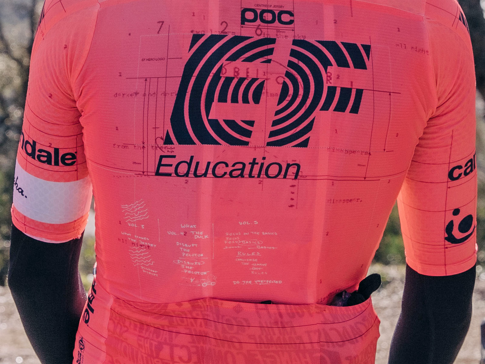 Rapha EF Education-Nippo pro cycling road racing kit: "world’s most compliant jersey" back detail