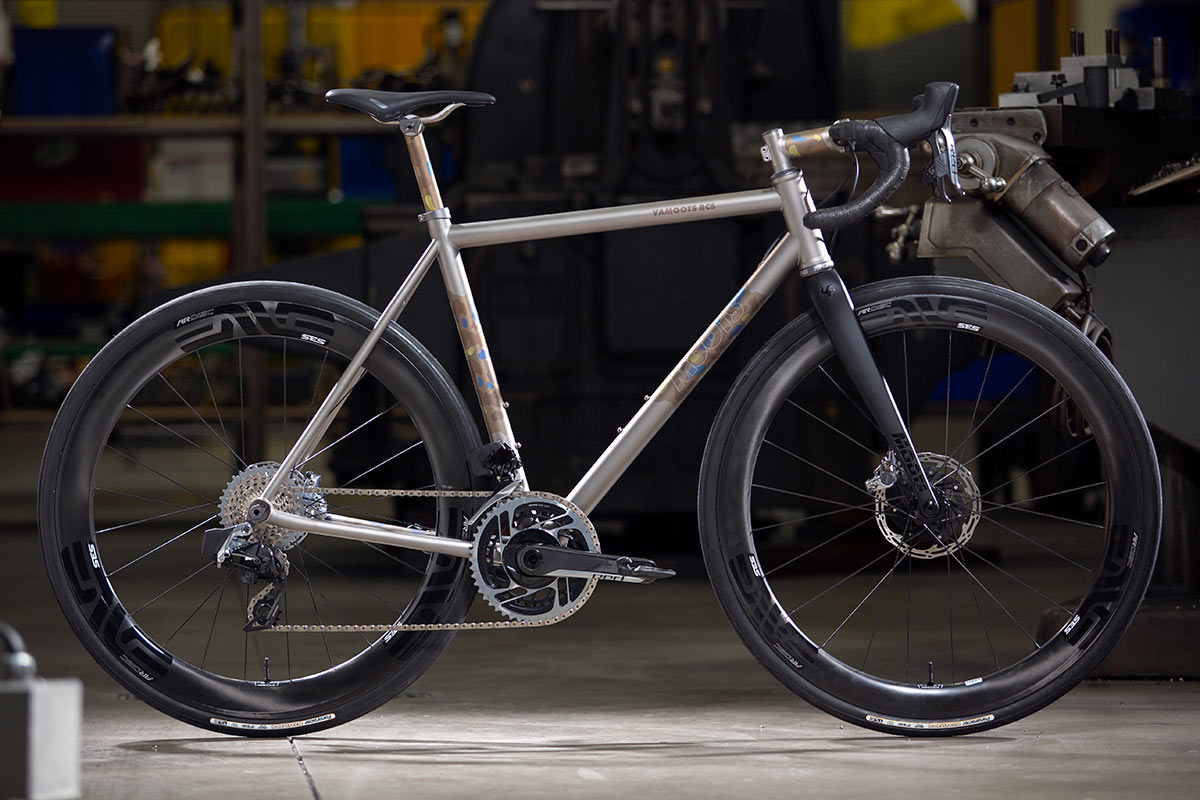 new moots vamoots res all road titanium bike shown from the side