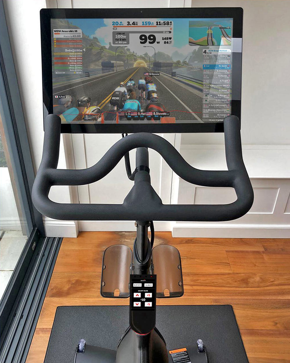 Shift Smart Trainer Peloton Bike, indoor fitness bike add-on controller connect online to Zwift Watopia virtual world, Zwift-on-Peloton