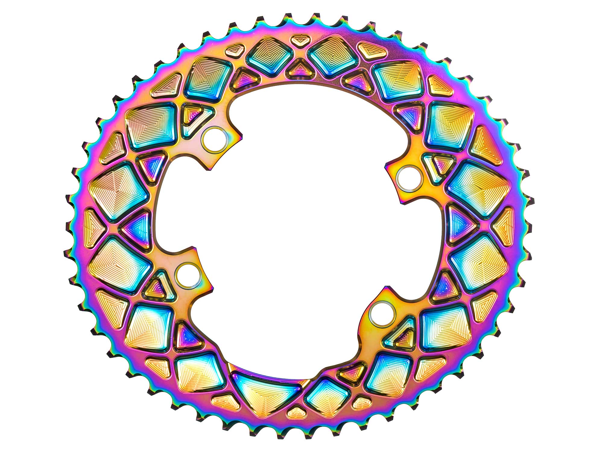 absoluteBLACK Oval PVD rainbow road rings, colorful oil slick road bike Shimano double chainrings, big ring