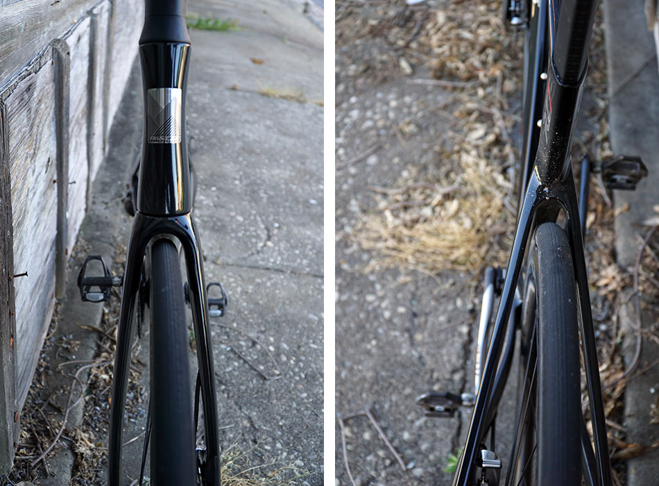 review of parlee rz7 aero road bike with bike showing tire clearance on front and rear