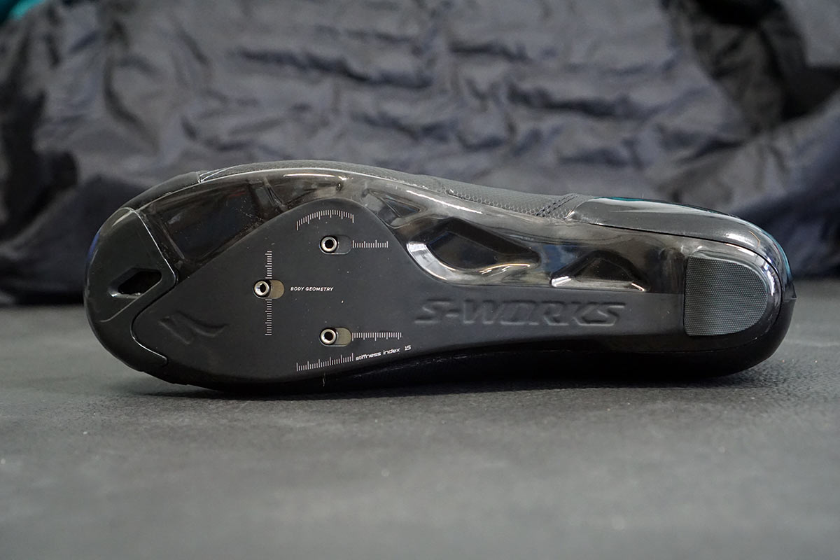 closeup details of specialized s-works ares road cycling shoes