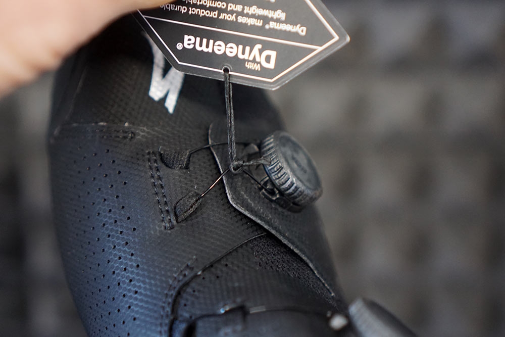 closeup details of specialized s-works ares road cycling shoes