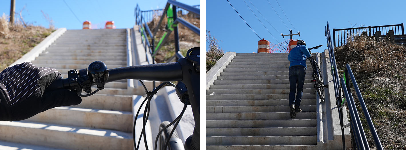 using the walk assist feature on the specialized turbo vado to get it up a bike ramp