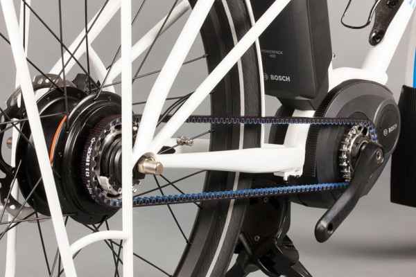 Rob English Cycles custom e-bike with Bosch motor and Gates Belt Drive transmission