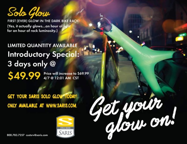 saris solo glow in the dark trunk mount bike rack