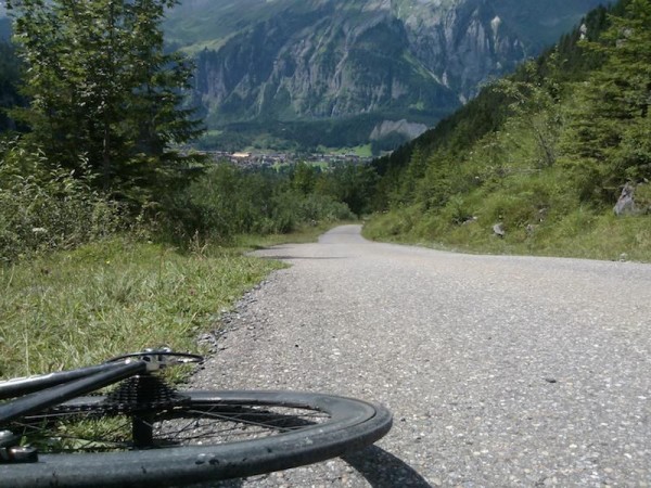 bikerumor pic of the day Steepest hill I've ever riden up. Looking back down after my second stop. Resting! Where: Just up from Kandersteg towards the Oeschinensee (lake) in the Swiss alps