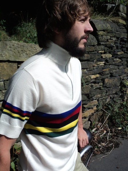 Spitfire Cycling Club Vintage Word Champ Jersey Merio Wool Side View w Brass Zipper
