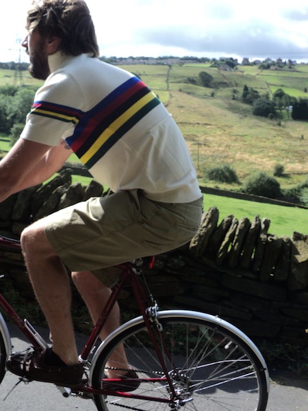 Spitfire Cycling Club Vintage Word Champ Jersey Merio Wool on the Bike