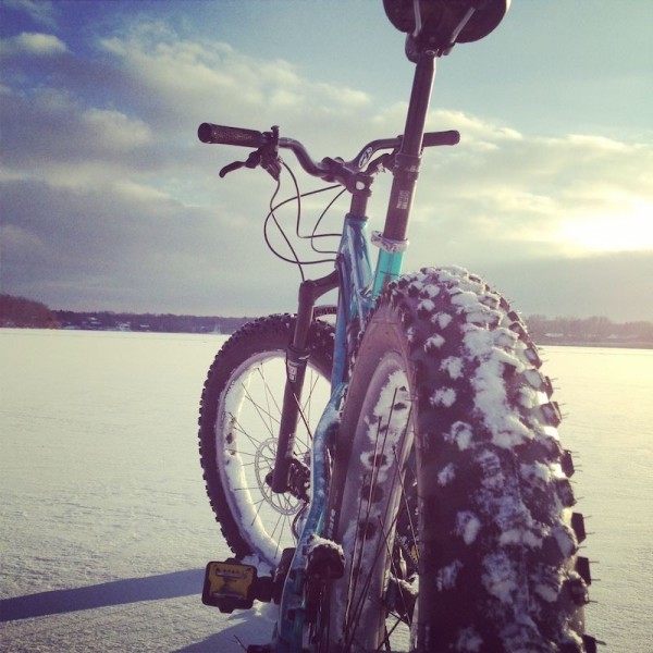 bikerumor pic of the day fat biking on Parker's lake, Wayzata, Minnesota.