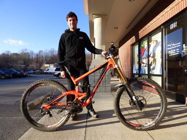 Neko Mulally Scott Gambler Dh bike with prototype dual high-low speed compression and rebound coil shock