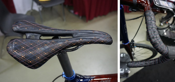 Leh Seats custom embroidered and hand sewn bicycle saddle cover and handlebar tape