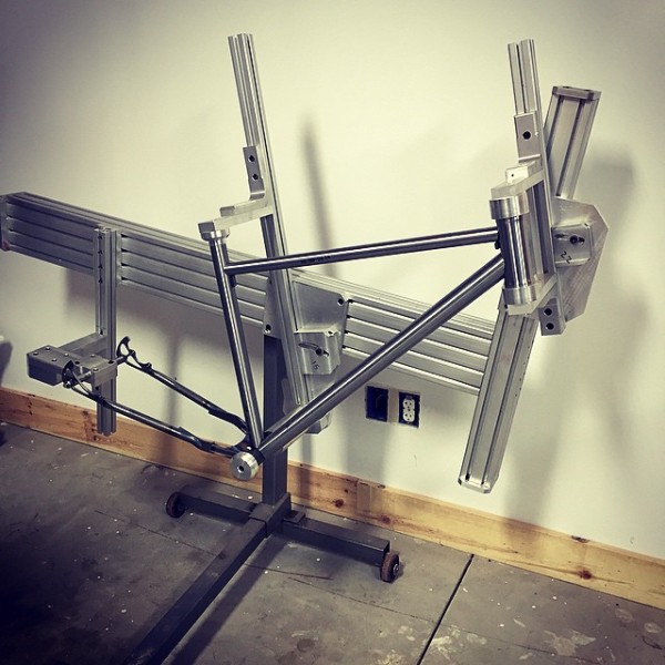 Rad bicycle company, frame in assembly jig