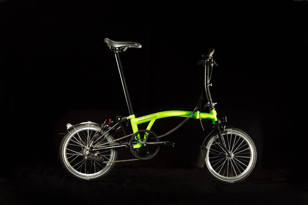 Brompton Black Edition folding bike, lime green