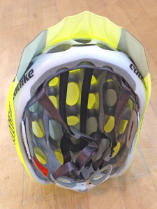 Catlike_Mixino_bike-helmet_snap-on_Rain-Shell_fluoro-yellow_with-visor_vent-coverage