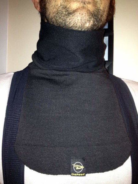 prototype defeet neck gaiter for cold weather cycling protection