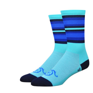 DeFeet artist series socks, Handlebar Mustanche, blue stripes