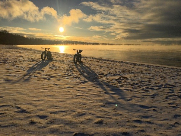Early morning on a frozen beach of Lake Champlain in Burlington Vermont
